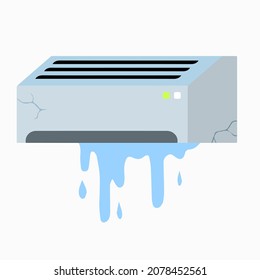Broken air conditioner. Leakage and breakdown of device for air cooling. Repair of the ventilation system. Water on wall