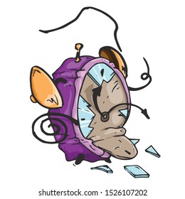 Broken alarm clock icon. Vector illustration of a cracked, broken alarm clock. Broken alarm clock hand drawn.
