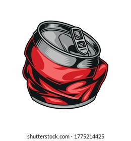 Broken aluminum red drink can concept in vintage style isolated vector illustration