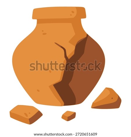 broken amphora clay archeology ancient artifact flat color vector illustration template design