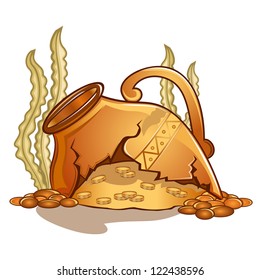 broken amphora with treasure on sea bottom