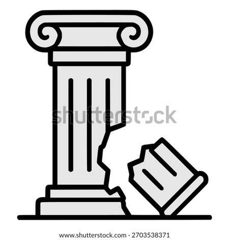 broken ancient column flat color vector illustration template design