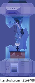 Broken appliance. Unsuccessful experiment in research science and technology laboratory. Accident and destruction while scientists experimenting in chemistry lab, failed exploratory tests