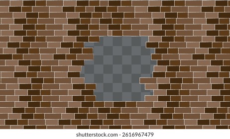 Broken architecture wall building construction with transparent background. Brickwall brown texture background