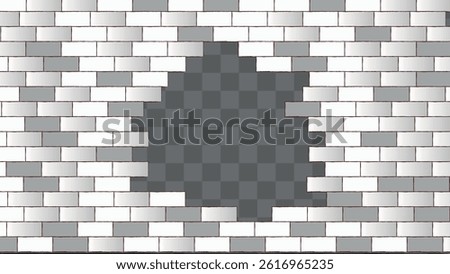 Broken architecture wall building construction with transparent background. Brickwall white and gray texture background