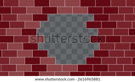Broken architecture wall building construction with transparent background. Brickwall burgundy texture background
