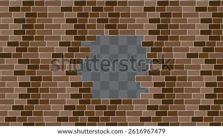 Broken architecture wall building construction with transparent background. Brickwall brown texture background