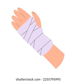 Broken arm. Gypsum bandage. Medical care, treatment and rehabilitation. Help with trauma. Flat vector illustration isolated on white background
