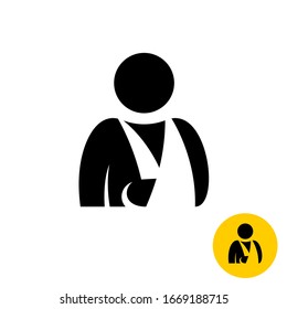 Broken arm icon. Injured man silhouette. Hospital patient with hand bandage symbol.