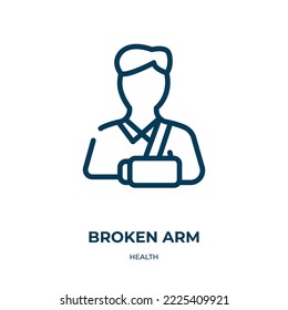 Broken arm icon. Linear vector illustration from health collection. Outline broken arm icon vector. Thin line symbol for use on web and mobile apps, logo, print media.