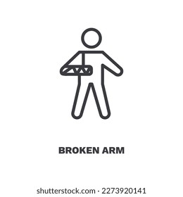 icono de brazo roto. Icono de brazo roto de línea delgada de la colección de seguros y cobertura. Vector de contorno aislado en fondo blanco. El símbolo de brazo roto modificable se puede usar web y móvil