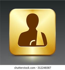 Broken Arm on Gold Square Button