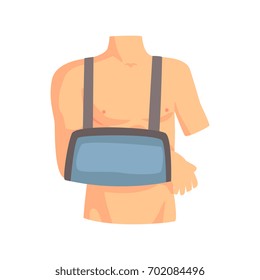 Broken arm with a plaster cast cartoon vector Illustration