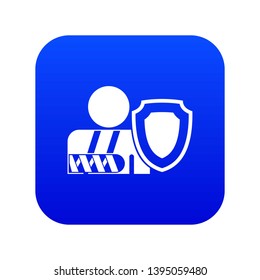 Broken arm and safety shield icon digital blue for any design isolated on white vector illustration