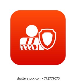 Broken arm and safety shield icon digital red for any design isolated on white vector illustration