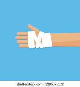 Broken arm in a sling and bandages vector flat