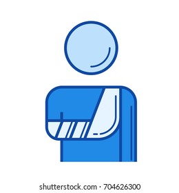 Broken arm vector line icon isolated on white background. Broken arm line icon for infographic, website or app. Blue icon designed on a grid system.