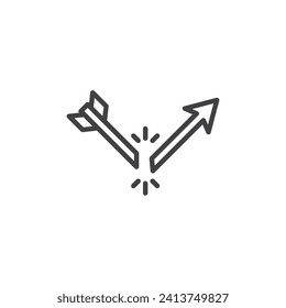 Broken Arrow line icon. linear style sign for mobile concept and web design. Arrow with a break outline vector icon. Disruption or discontinuity symbol, logo illustration. Vector graphics