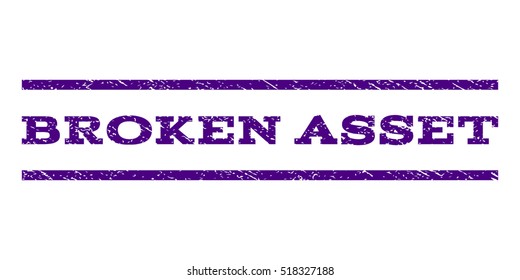 Broken Asset watermark stamp. Text tag between horizontal parallel lines with grunge design style. Rubber seal stamp with scratched texture. Vector indigo blue color ink imprint on a white background.