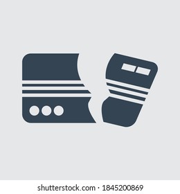Broken atm vector card icon. Broken payment card icon vector. 