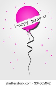broken balloon with confetti and wish for happy birthday on gray gradient background