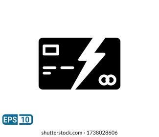 broken bank card icon in glyph style isolated on white background. EPS 10