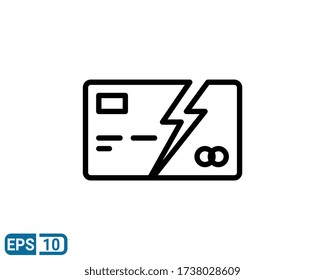 broken bank card icon in line style isolated on white background. EPS 10