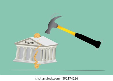 Broken  bank with coins 