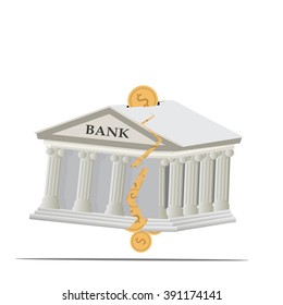 Broken  bank with coins 