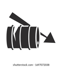 flecha abajo destrozada economía de crisis comercial, accidente del precio del petróleo, ilustración del vector, icono de estilo de silueta