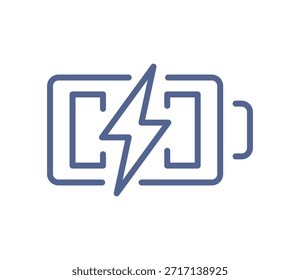 Ícone de bateria quebrado com símbolo de relâmpago, falha de energia e indicador de problema de energia para baixa carga e questões de eletricidade linha ilustração vetor plana.