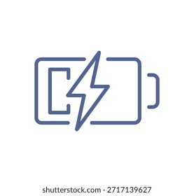 Icono roto de la batería con el símbolo del relámpago, la falta de energía y el indicador del problema de la energía para el Recargo bajo y los problemas eléctricos alinean la Ilustración vectorial plana.