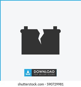 broken battery icon. Simple filled broken battery vector icon. On white background.