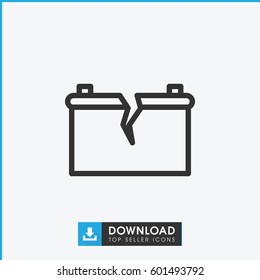 broken battery icon. simple outline broken battery vector icon. on white background.