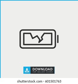 broken battery icon. simple outline broken battery vector icon. on white background.