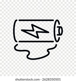 Broken battery outline vector icon