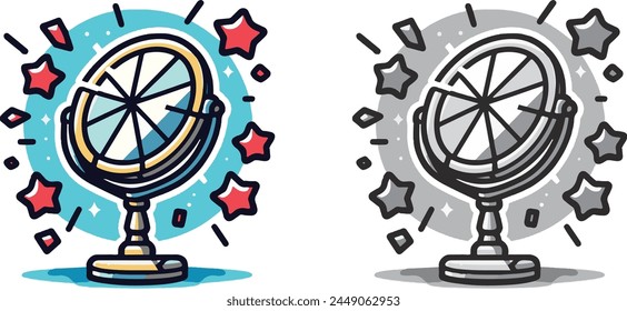 Broken beauty table top mirror. Superstition illustration. Beaten miror icon isolated. Cartoon damaged mirror concept.