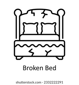 Ilustración de diseño de iconos de esquema de cama rota. Símbolo de reparación y mantenimiento del hogar en el archivo EPS 10 de fondo blanco