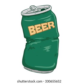 Broken Beer Can With Green Color And Doodle Or Sketchy Style