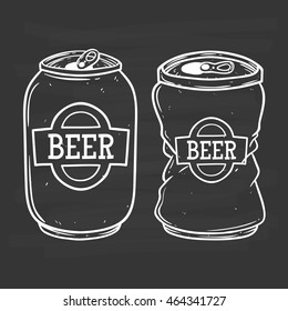 Broken Beer Can Using Doodle Art On Chalkboard Background