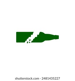 Broken beer glass bottle into two halves with shards and fragments. Glass trash symbol. Garbage recycle concept. Isolated vector illustration on white background.