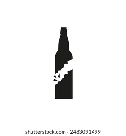 Broken beer glass bottle into two halves with shards and fragments. Glass trash symbol. Garbage recycle concept. Isolated vector illustration on white background.