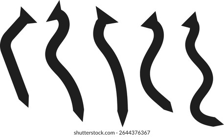 Broken bent nails icon set. Carpentry concept sign. curved and hammered into wall. Repair hardware. Driven in wall curved objects
