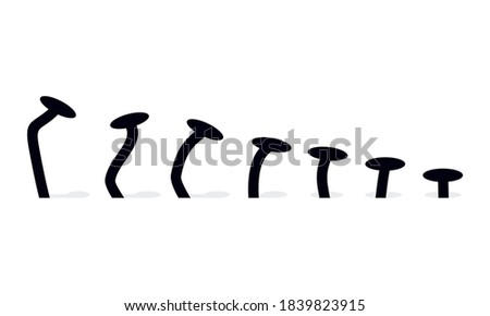 Broken bent nails. Spike with different situations. Illustration vector