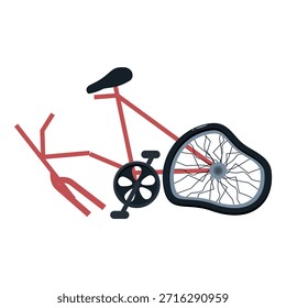Broken bicycle with bent wheel and detached front wheel fork symbolizing insurance claim