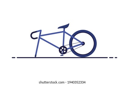 Broken Bike Without Wheel Isolated On White Background. Wheeless Bicycle. Flat Design. Blue. Eps 10