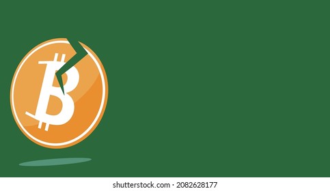 Broken bit coin. Illustration of virtual currency. vector. Green background.