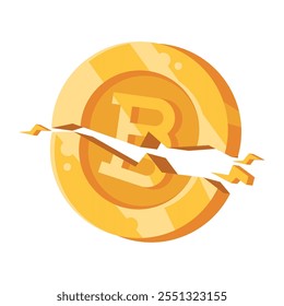 broken bitcoin cryptocurrency icon isolated