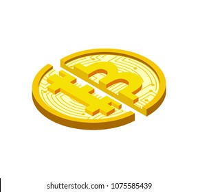 Broken bitcoin. Fall in price of crypto currency. CRISIS Cryptocurrency