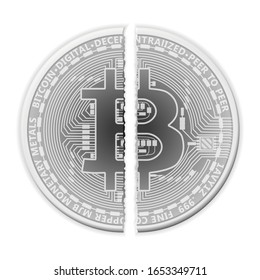Broken bitcoin on a white background. Vector illustration.